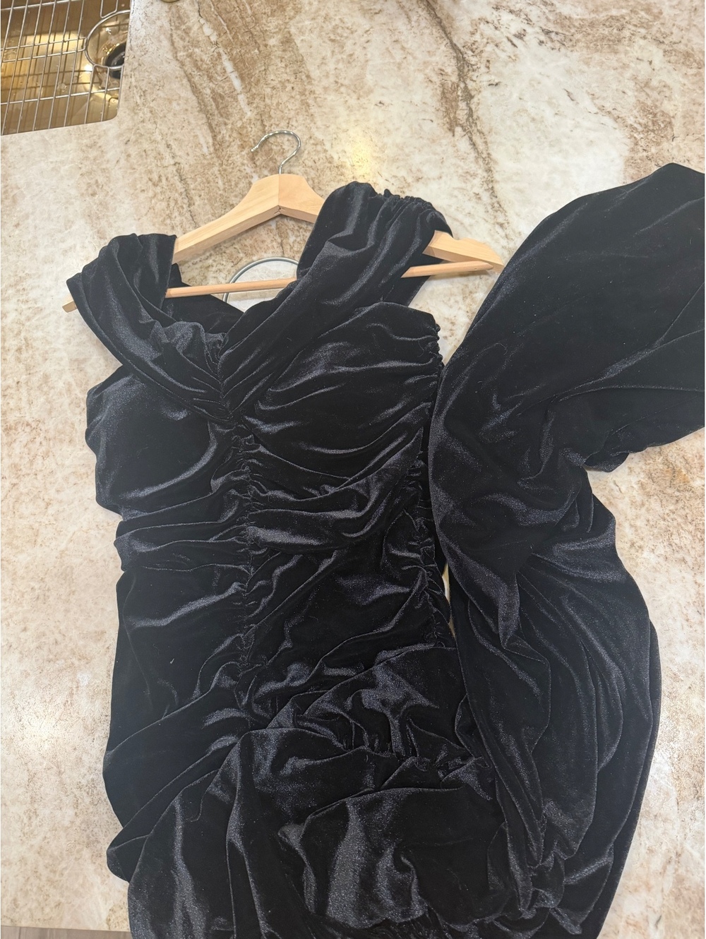 Black Velvet Ruched Off Shoulder Bodycon Maxi Dress